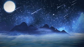 唯美深邃蓝色星空云雾飘动流星划过星空背景GIF动态图